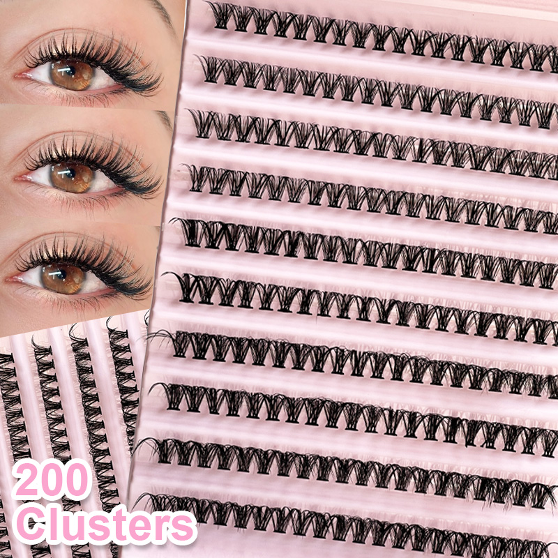 Eyelash Extension For Asian Eyes - 個々のまつげ エクステ用つけまつげ 8-16mm 200本入り クラスタまつげ ナチュラルルック