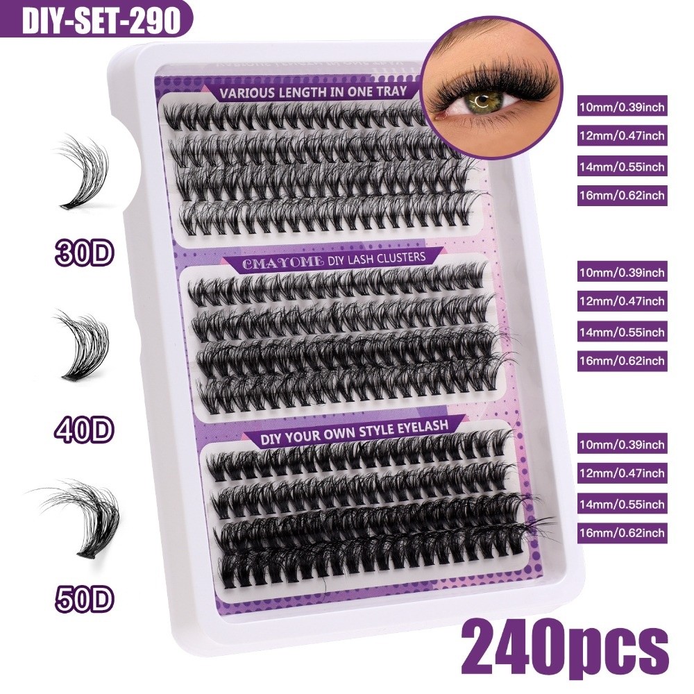 Eyelash Extension Natural Look - ナチュラルルックつけまつげ ウィスピー風 接着＆固定DIYまつげエクステキット クラスターデザイン 3Dフェイクミンクまつげ