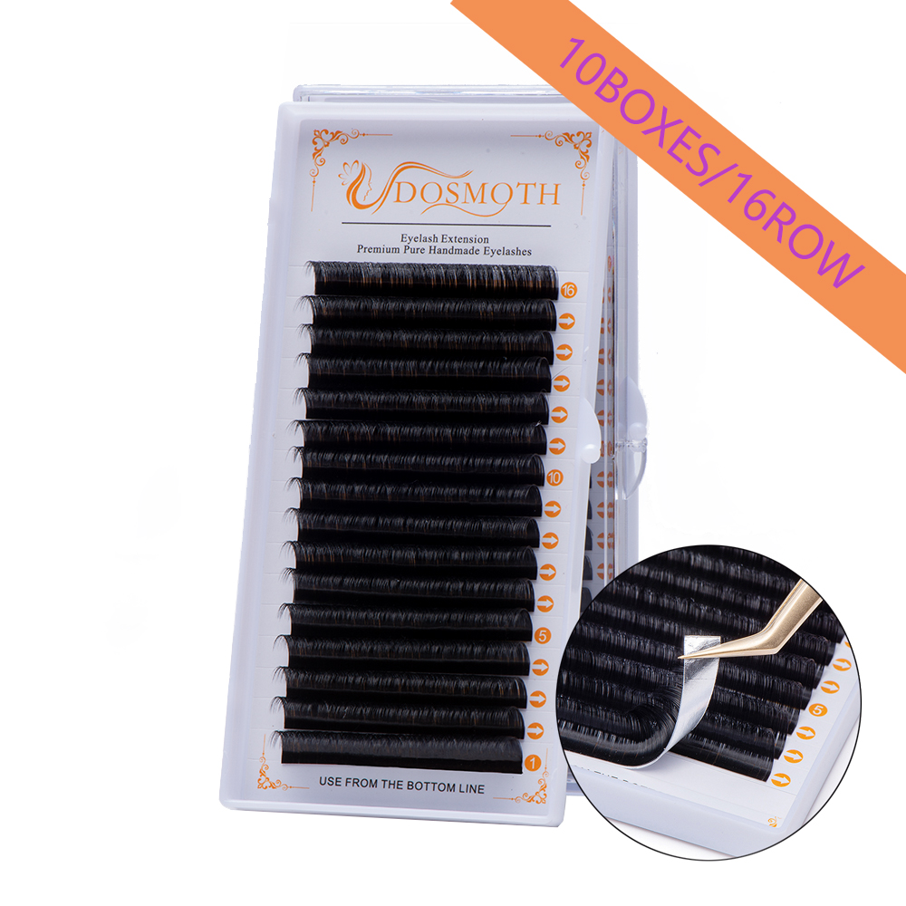 Eyelash Extension For Asian Eyes - DOSMOTH 10箱入り、16列、7～16mmのミンク製つけまつげ。つけまつげ用具、人工まつげ、シングルラッシュ、化粧品。