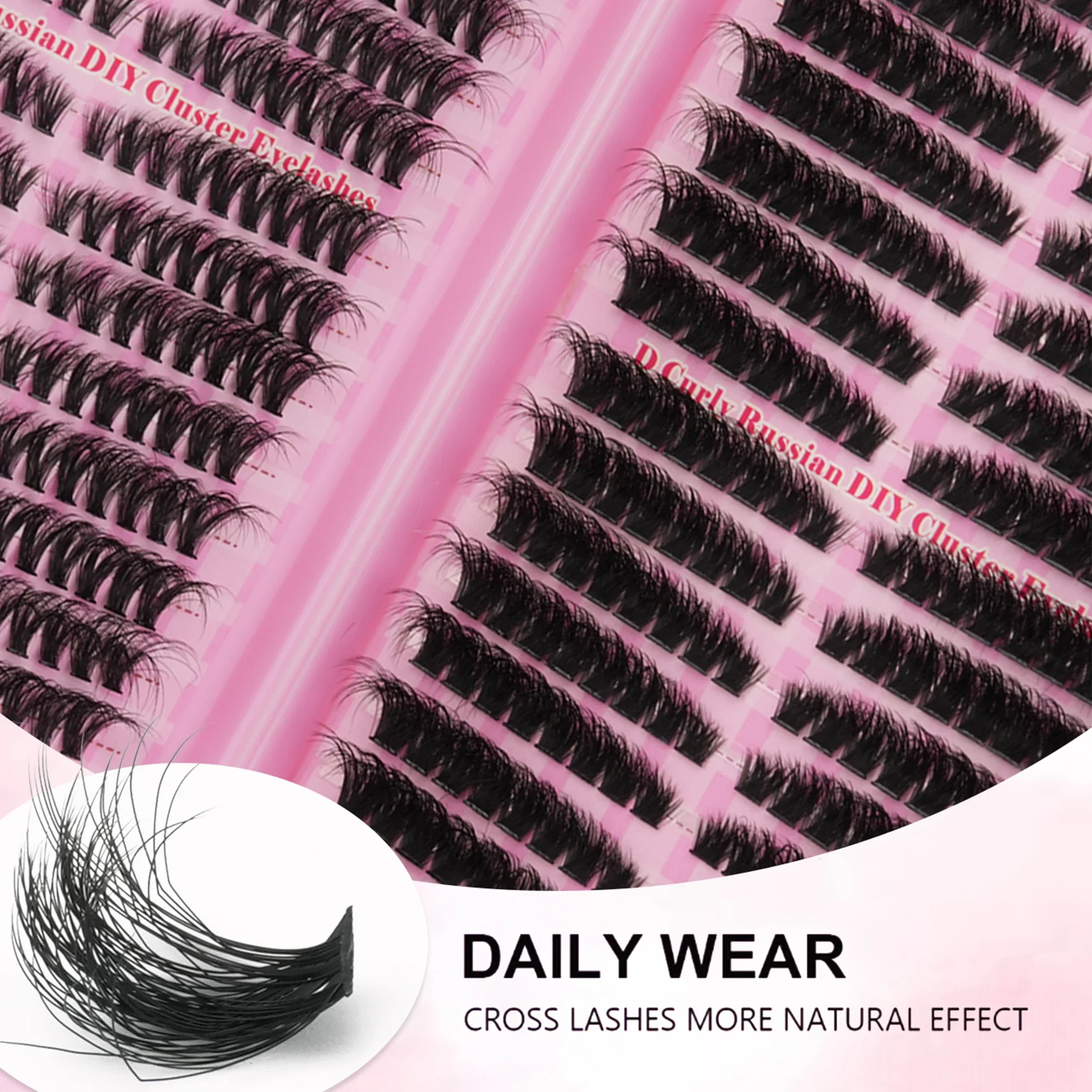32列のDカール、ロシア風、DIYで簡単に装着できるつけまつ - Eyelash Extension Russian のレビューと価格