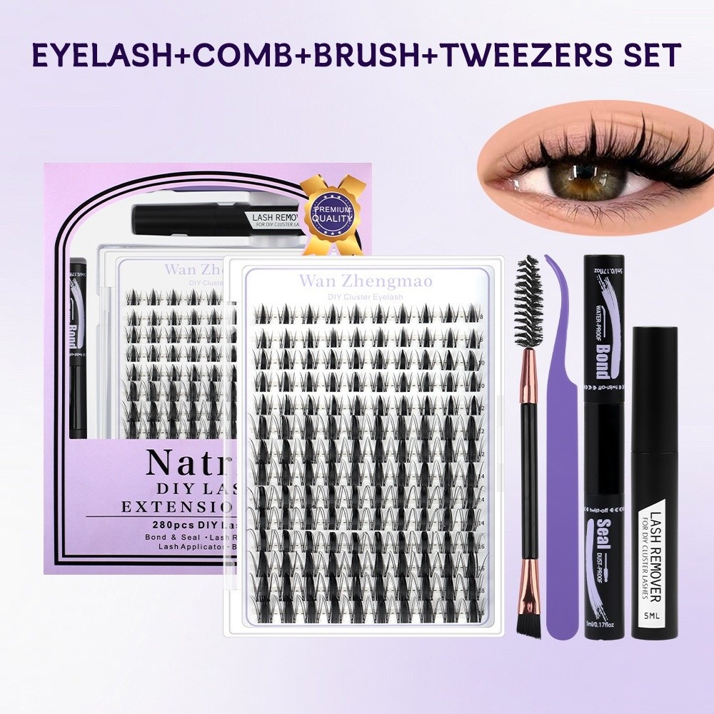 8-18mmの長さのつけまつげ、接着剤とシーラー付き、自然な - Eyelash Extension Natural Look のレビューと価格